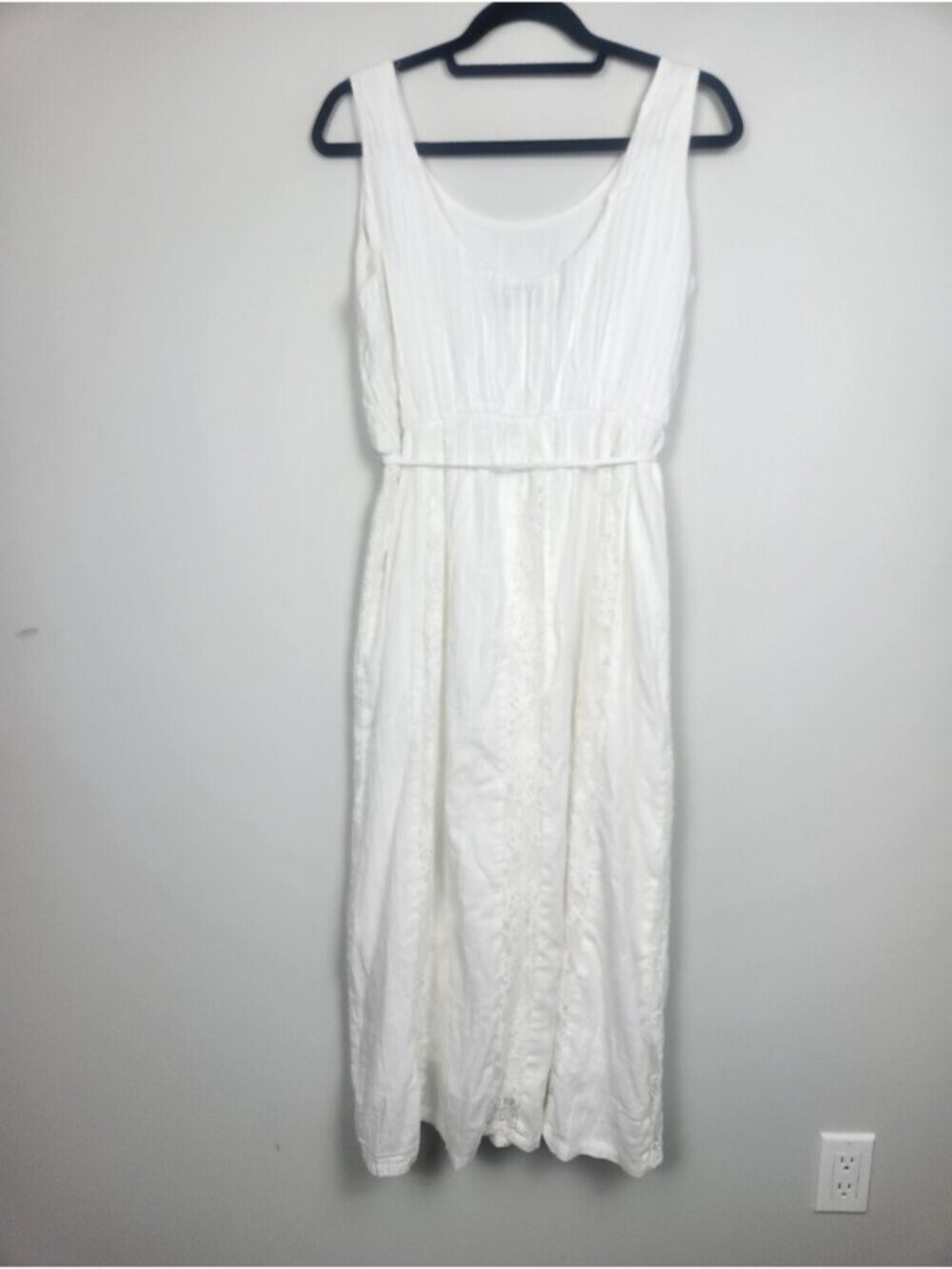 Adelyn Rae 100% Cotton White Eyelet Lace Sleeveless Maxi Dress Size Large Beach - Picture 6 of 13